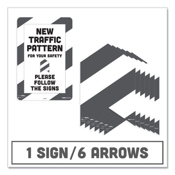 Tabbies® Besafe Carpet Decals, New Traffic Pattern For Your Safety; Please Follow The Signs, 12 X 18, White-gray, 7-pack freeshipping - TVN Wholesale
